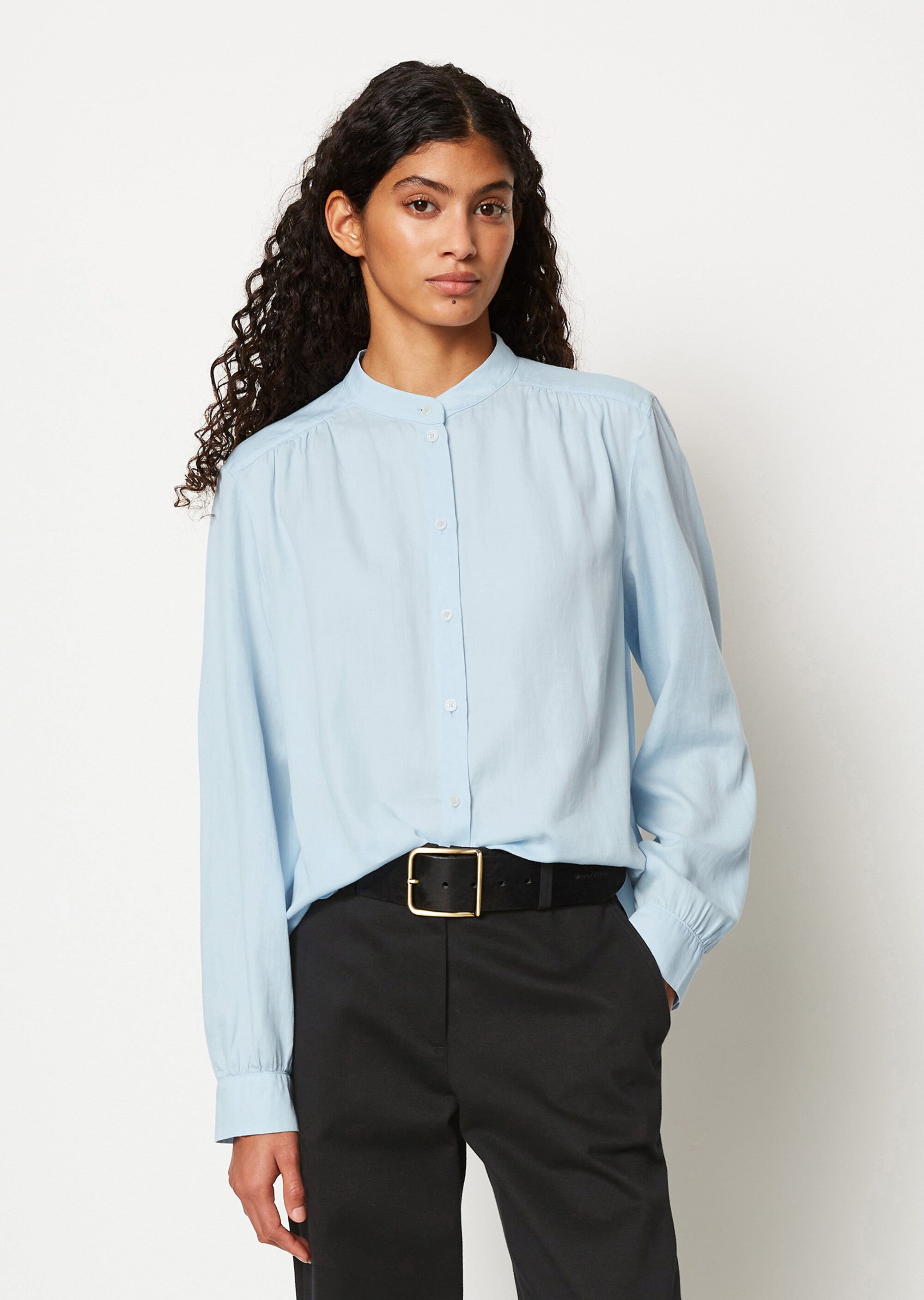 Stehkragenbluse relaxedaus softem Baumwoll-Satin