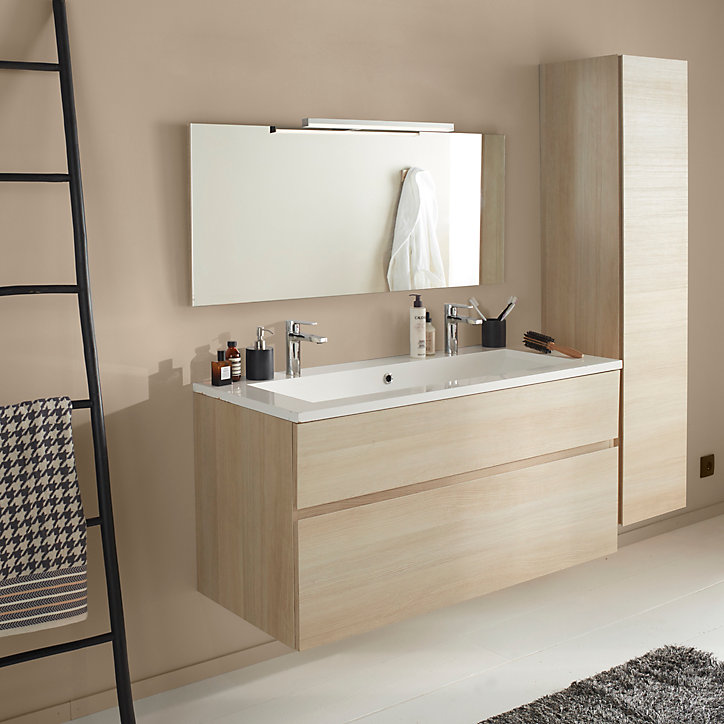 Meuble sous vasque Calao aspect chêne naturel 120 cm + plan vasque en résine