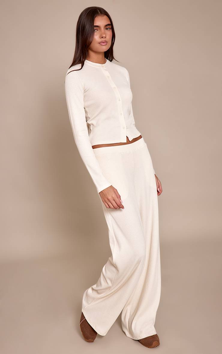 Crème Pantalon Droit Taille Basse À Cordon De Serrage Côtelé