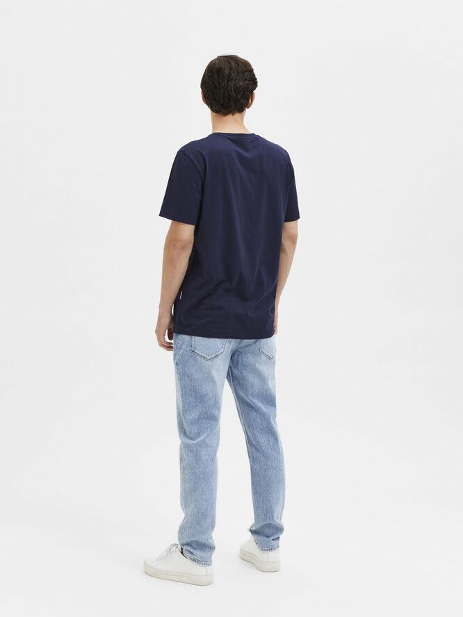 Selected Homme SLHASPEN SS O-NECK TEE W NOOS Blå