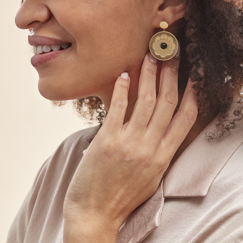 Boucles D'oreilles Pendantes Acier Doré Staffan Agate