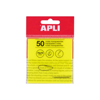 Apli - Notes adhésives - 50 feuilles - 75 x 75 mm - transparentes jaune