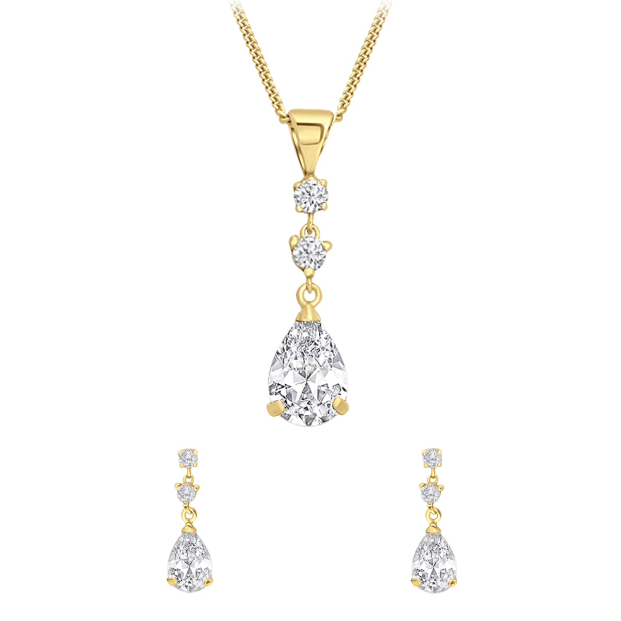 Zilveren goldplated set druppel met zirkonia