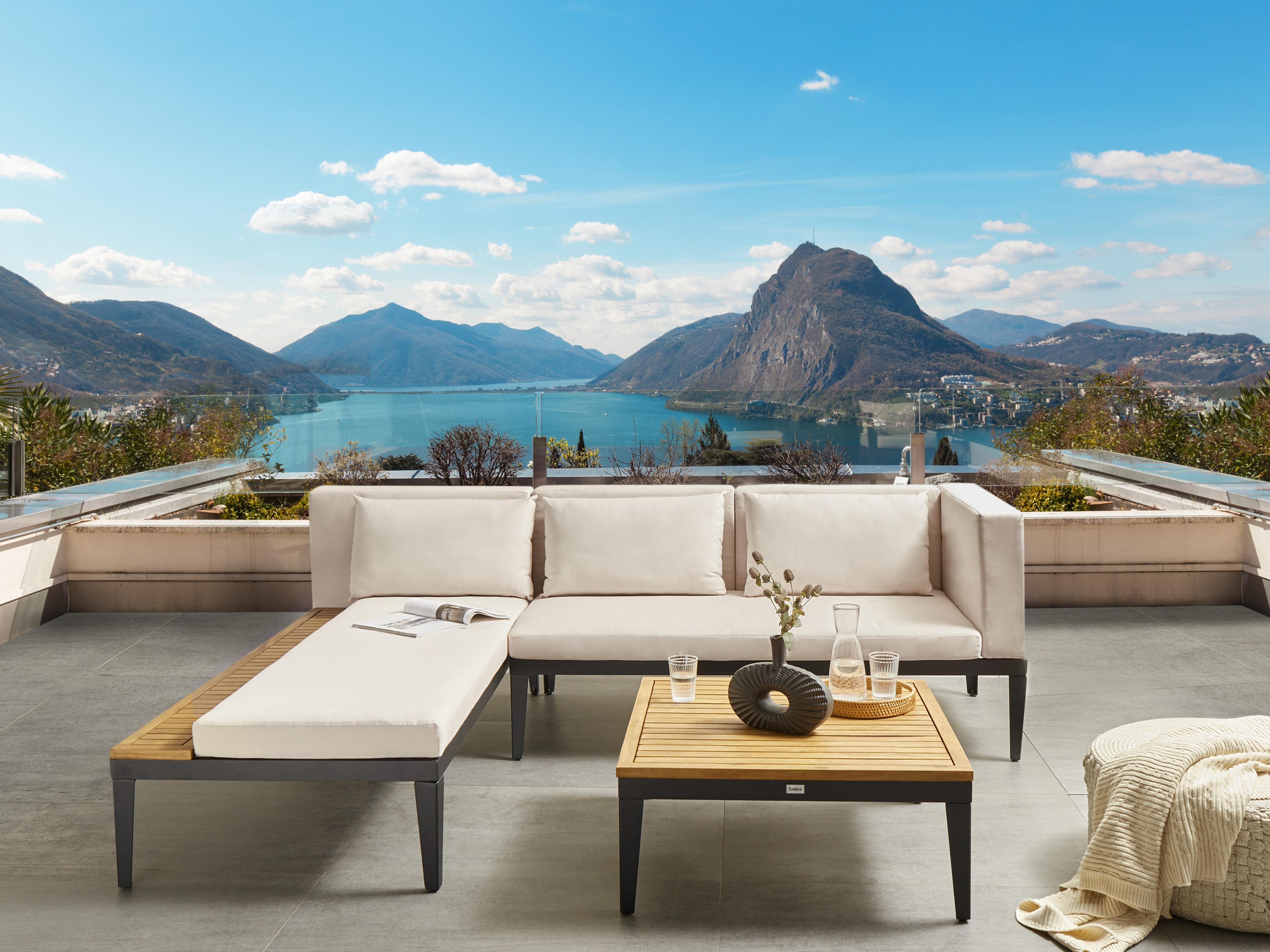 Tuin hoekloungeset met tafel 3-zits BRACCIANO rechtszijdig Gecertificeerd acaciahout Lichtbeige