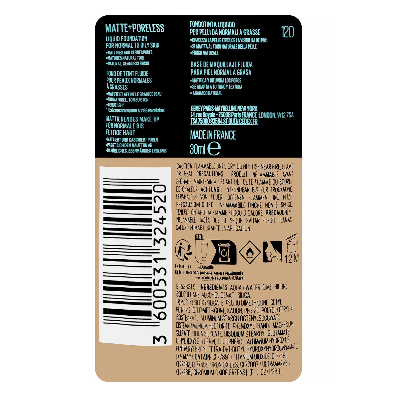 Fond de teint fluide Fit Me Maybelline 120 ivoire classique
