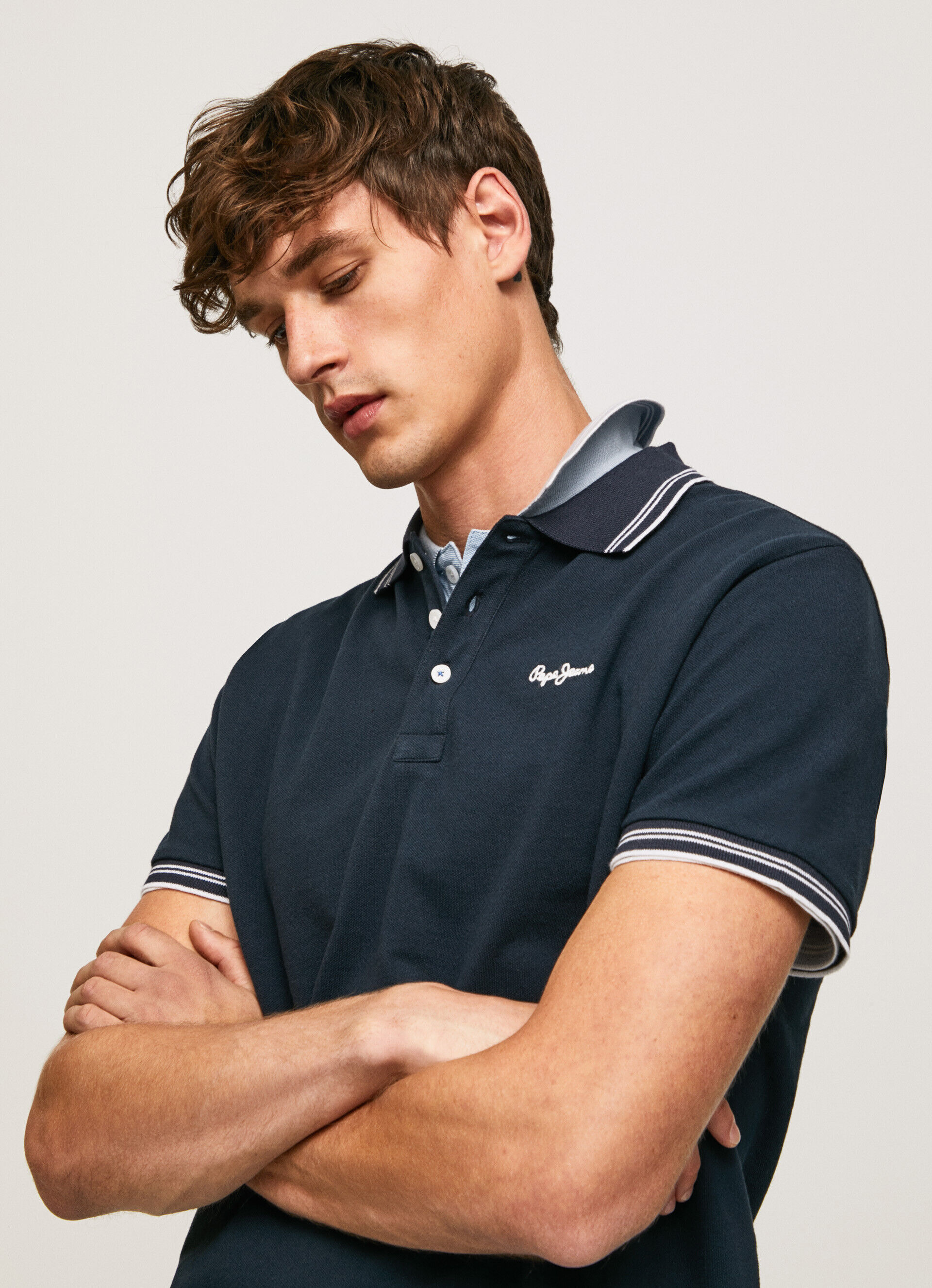 Camisa polo em piqué de algodão com logotipo bordado - azul dulwich