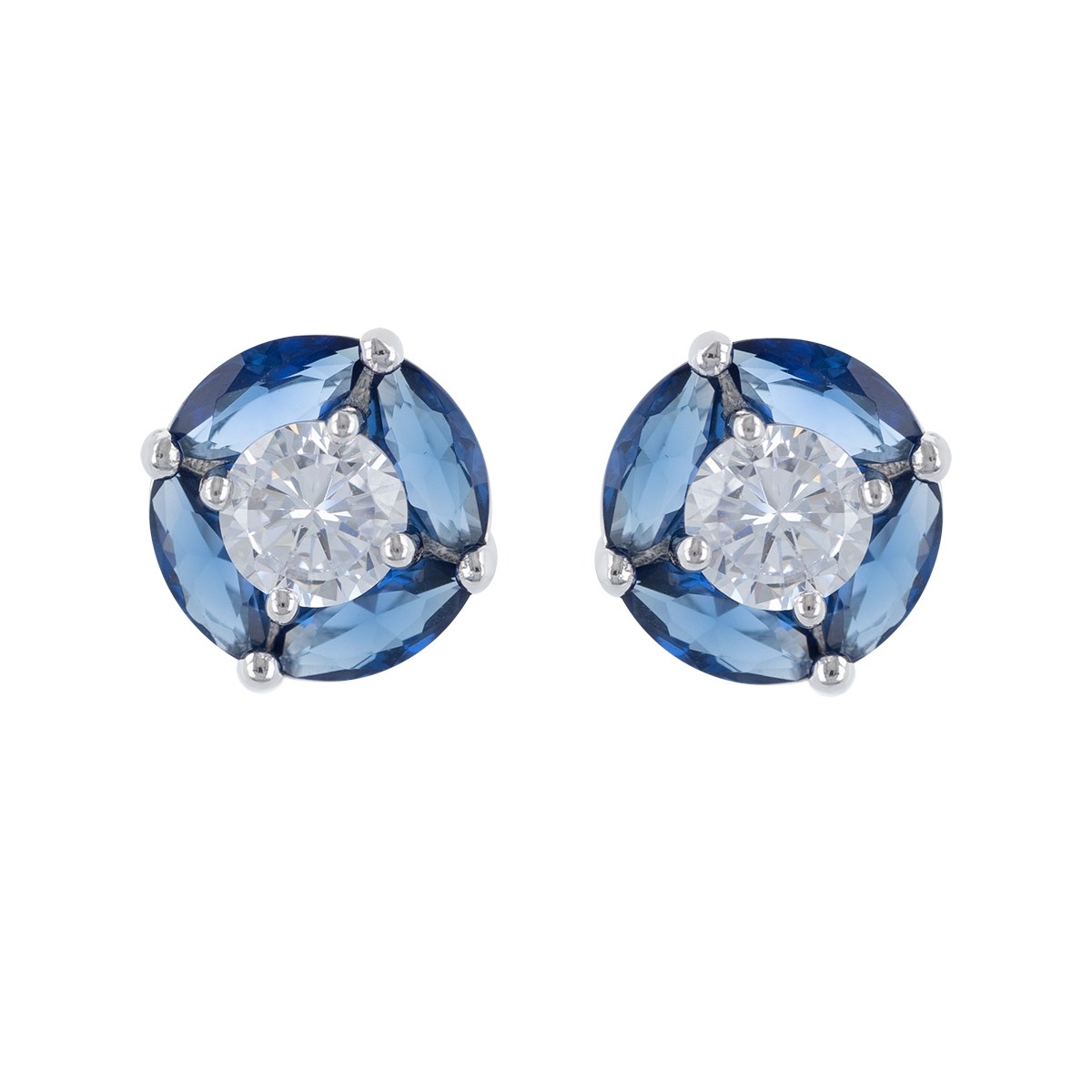 Boucles d'oreilles argent rhodié saphir synthétique forme ronde 10MM