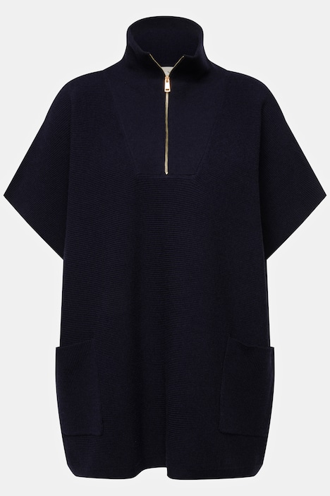 Poncho, Troyerkragen, Zipper, Oversized, Halbarm