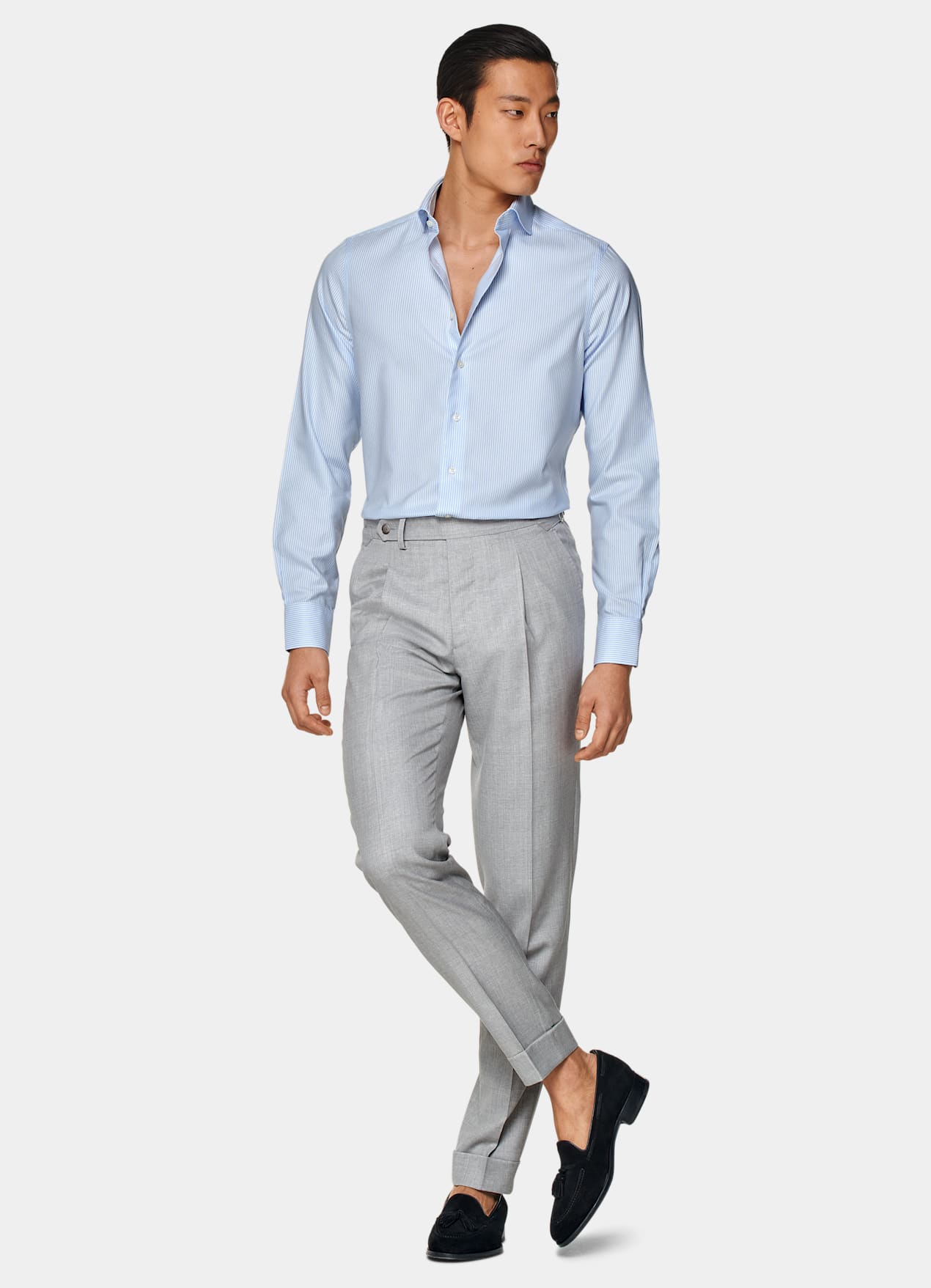 Chemise en oxford coupe très ajustée bleu clair à rayures
