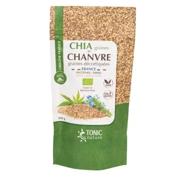 Sementes de chia e cânhamo Tonic Nature, descascadas, orgânicas, França, 200g