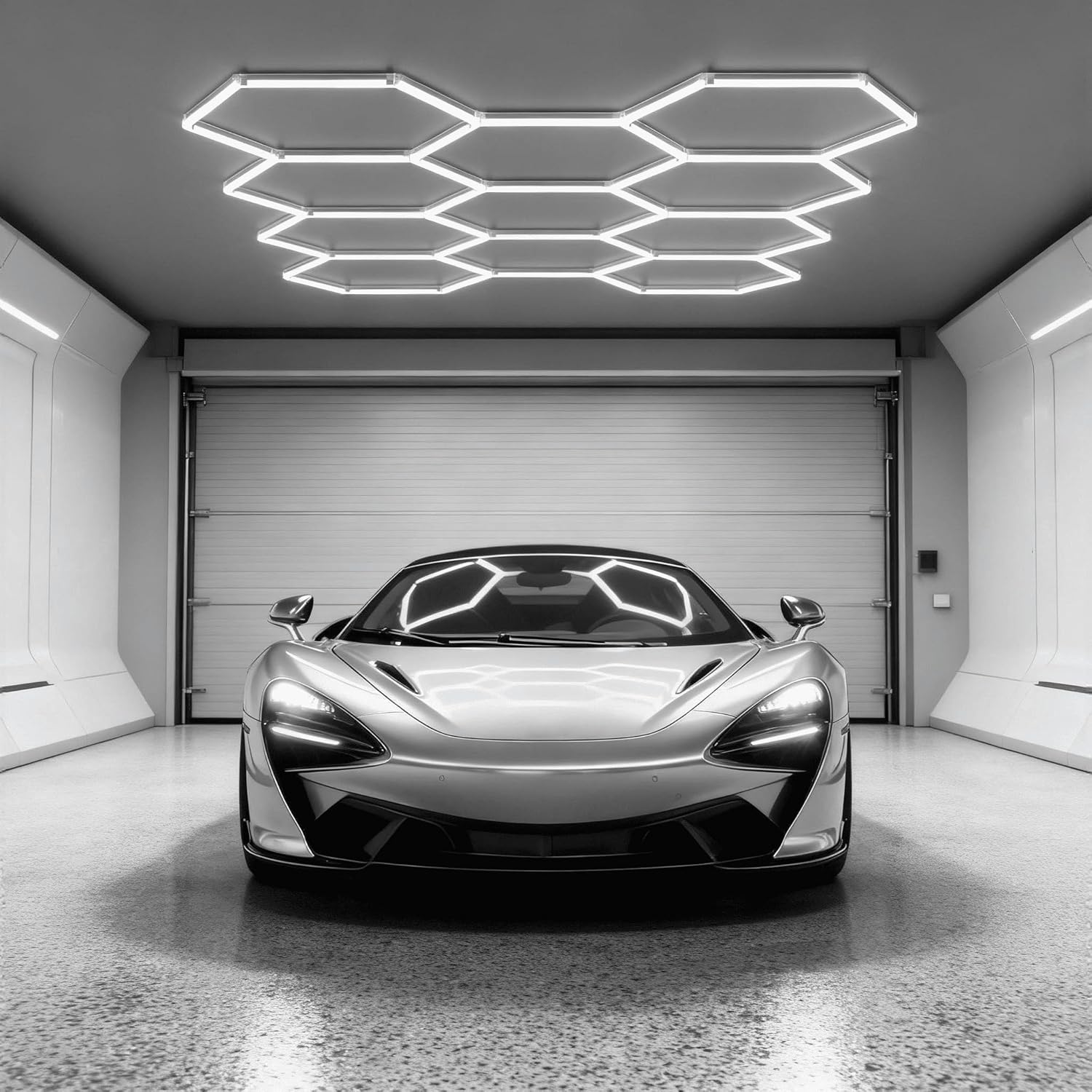 UISEBRT Hexagon LED Deckenleuchte,11 Hexs Garagenbeleuchtung ohne Rechteck,IP44 flimmerfrei Werkstattbeleuchtung LED-Deckenleuchten 6500K Weiß für Garage, Werkstatt, Lager, Keller, Fitnessstudio,Salon
