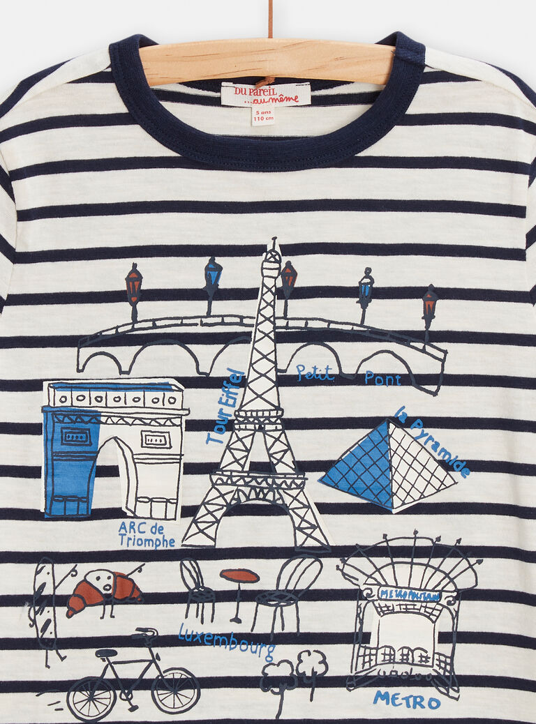 T-shirt rayé écru animation Paris pour garçon