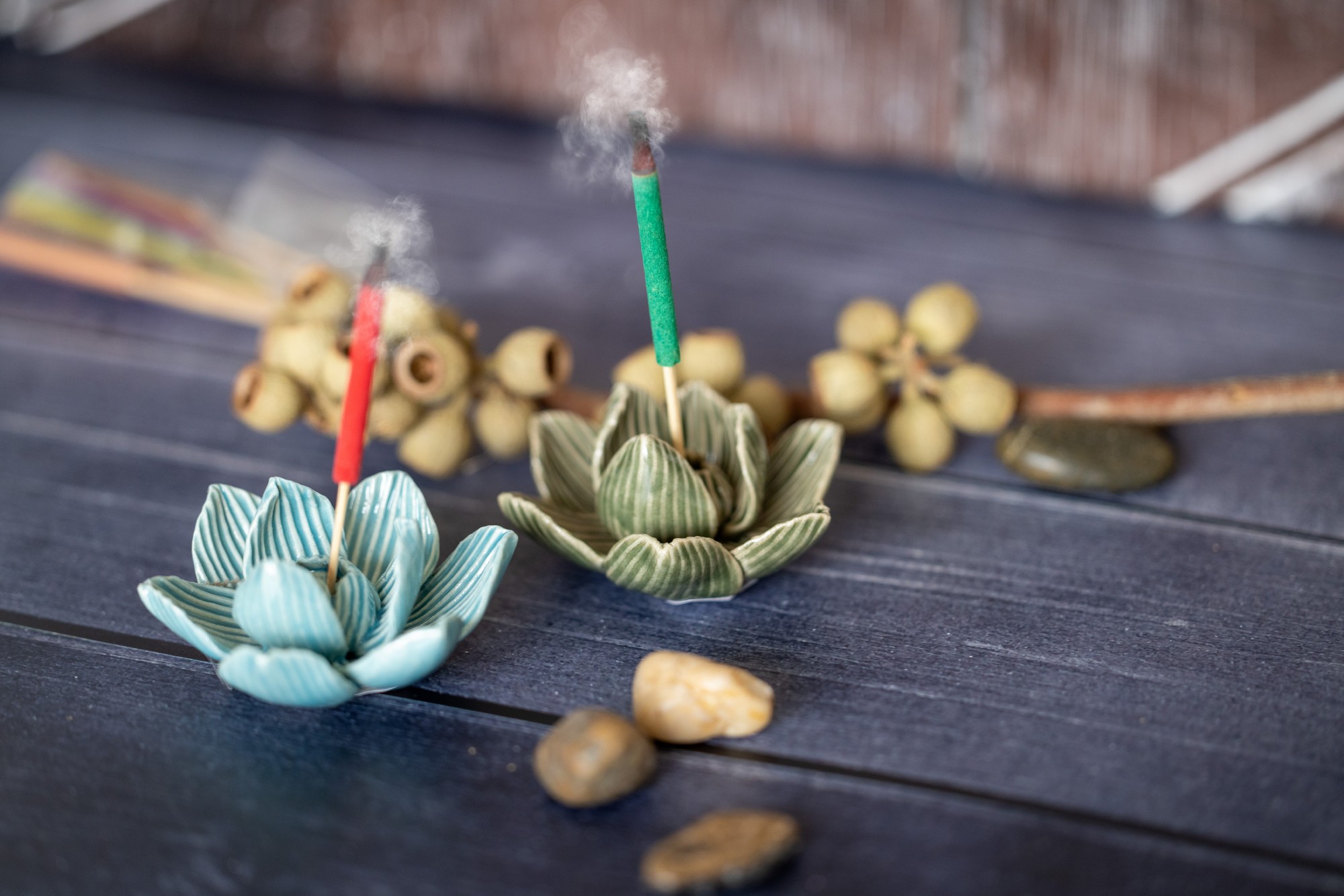Räucherstäbchenhalter 'Lotus', blau, aus Keramik, Ø 6 cm, H 3 cm günstig bestellen