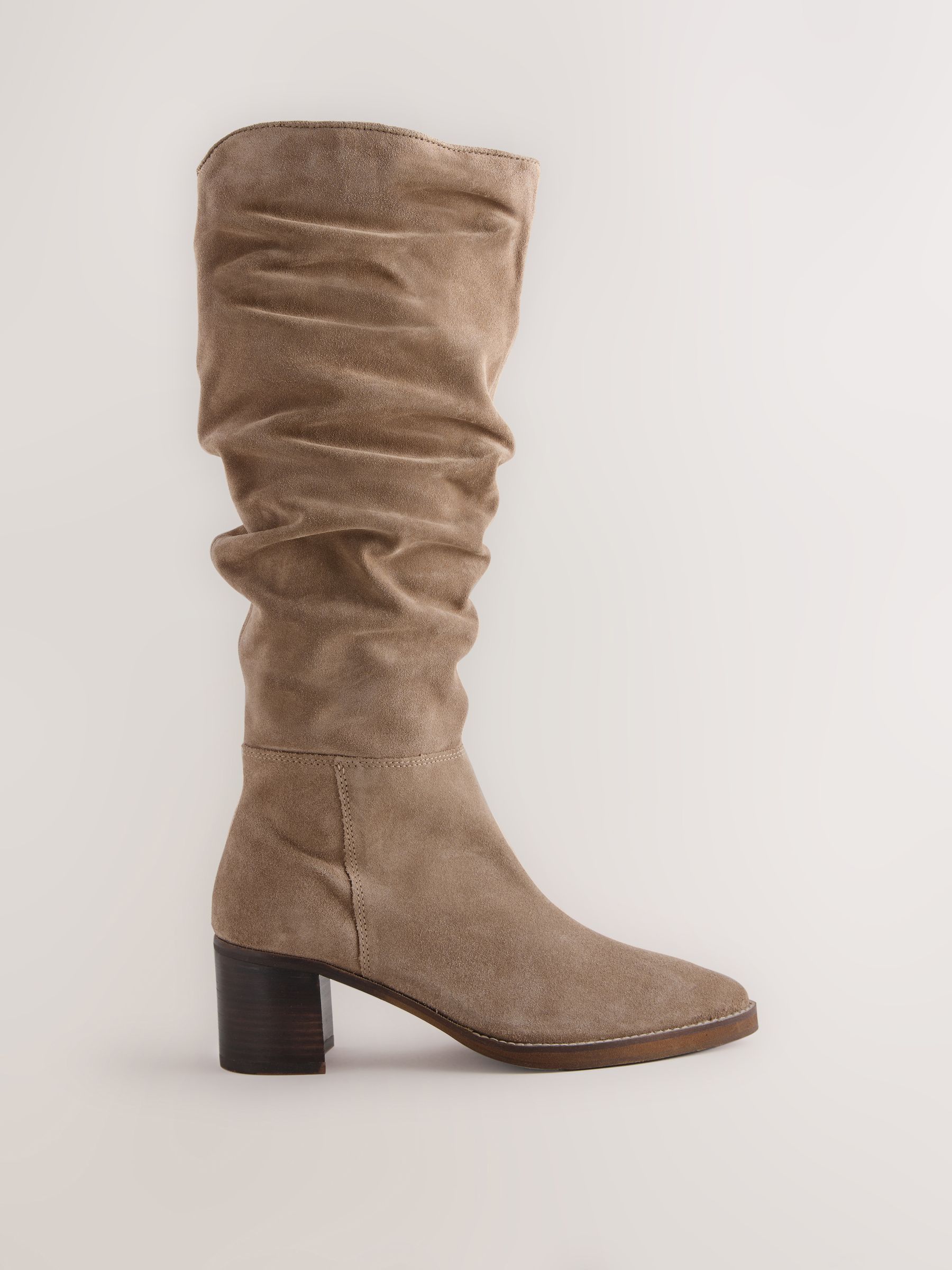 Taupe Brown Suede - Forever Comfort® Slouchy Knee High Block Heeled Boots