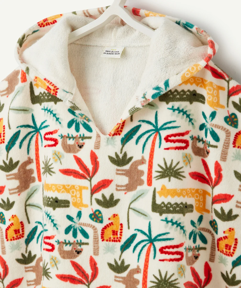 poncho à capuche bébé garçon blanc thème jungle matière éponge