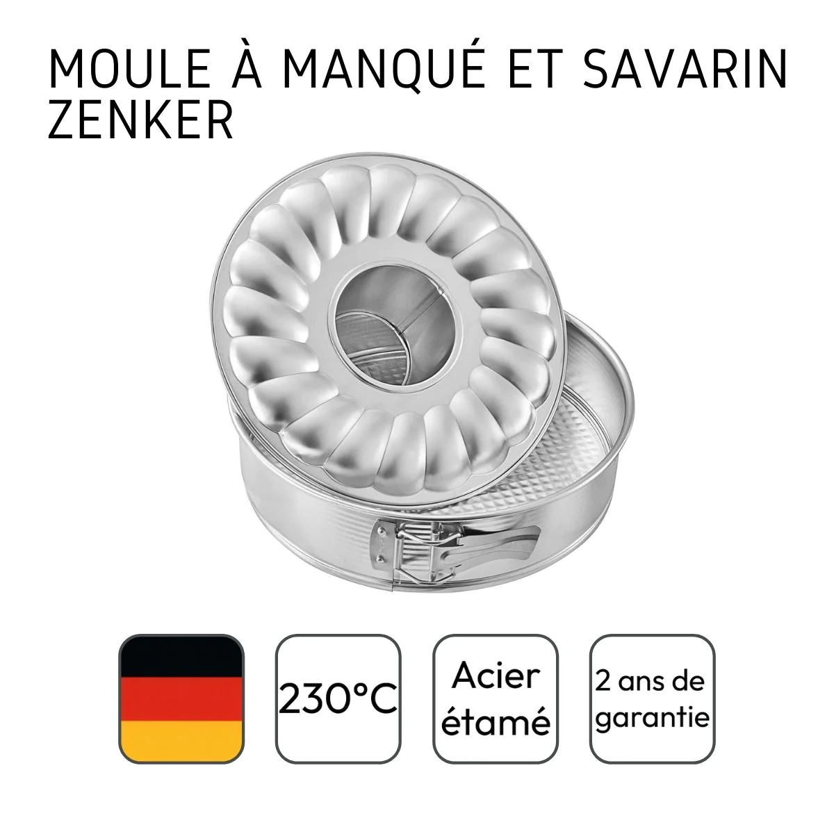 Moule à manqué et à savarin double fond 26 cm Silver Zenker