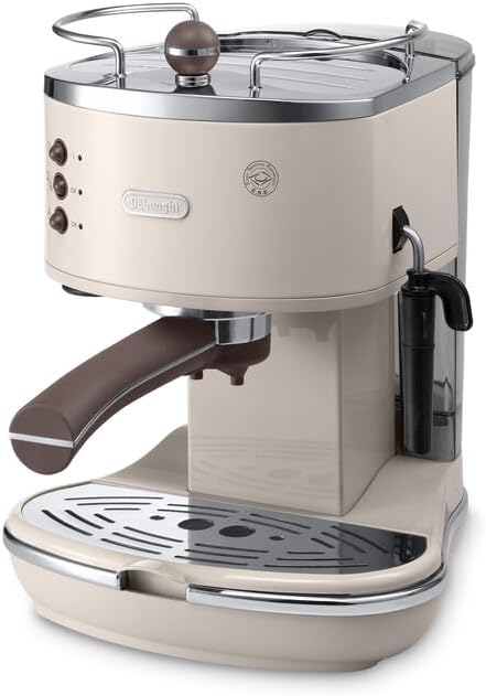 De'Longhi Icona Vintage ECOV 311.BG – Espresso Siebträgermaschine im RetroLook, Espressomaschine mit manuellem Milchaufschäumer, für Kaffeepulver oder ESE Pads, 1,4 l Wassertank, beige