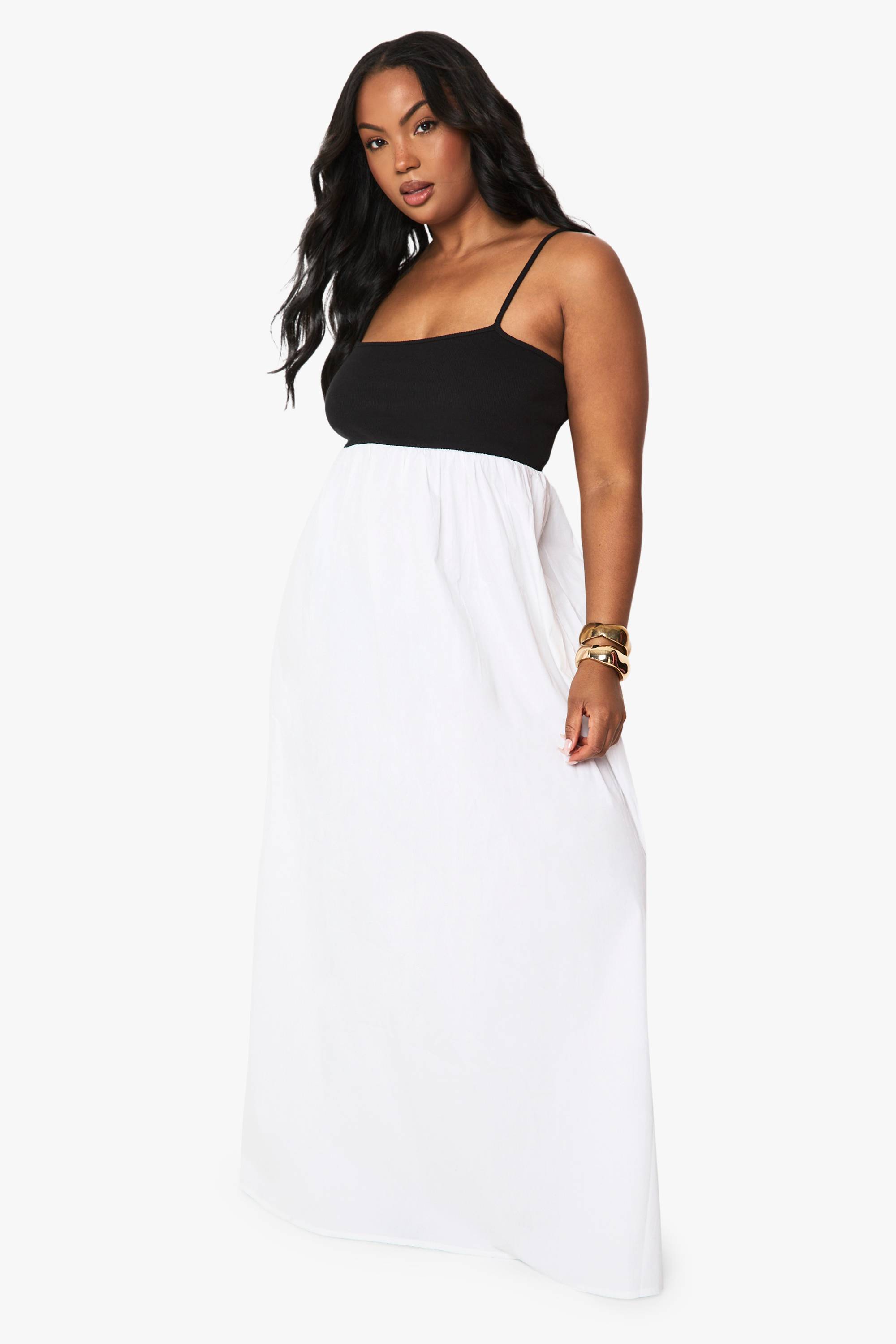boohoo Robe maxi à bretelles Plus Fabric Mix
