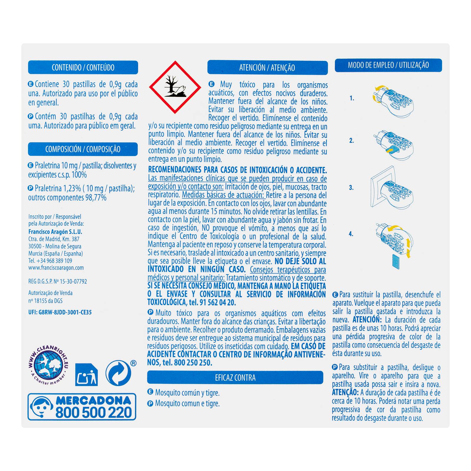 Recharges de comprimés insecticides anti-moustiques électriques