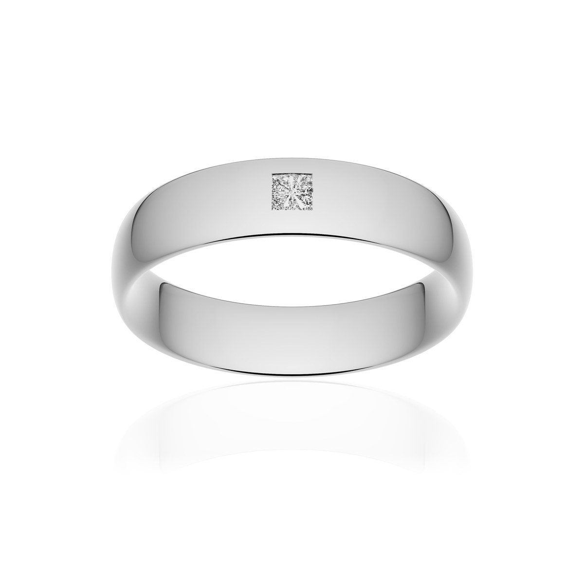 Alliance or 375 blanc poli demi-jonc confort 5,5mm diamant princesse