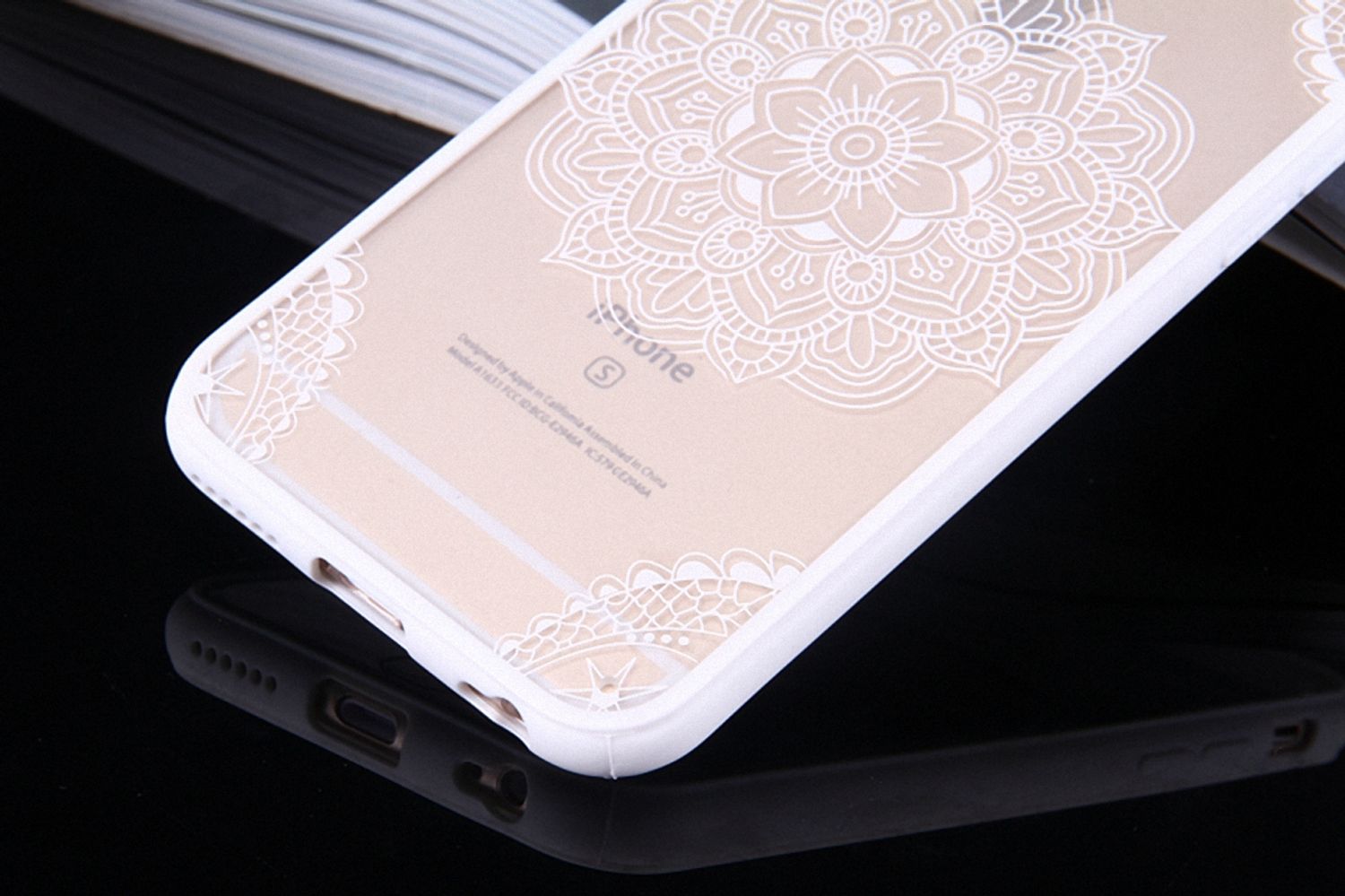 Apple iPhone 6s Plus Handy Hülle Mandala Case Motiv Indianische Spitze Weiß Neu