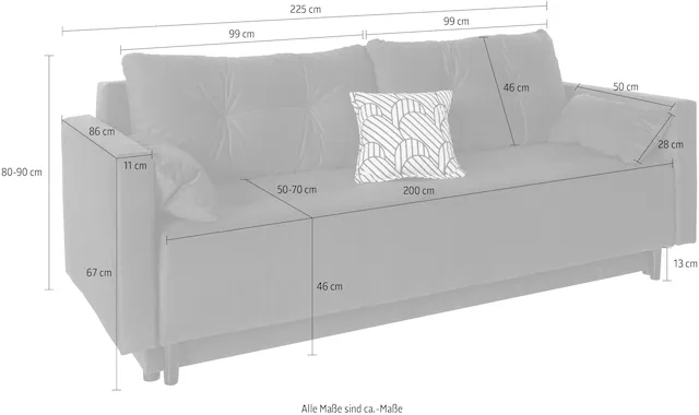 COLLECTION AB Schlafsofa »Solar« Bettfunktion, Bettkasten, Federkern und loser Rücken- und Zierkissen