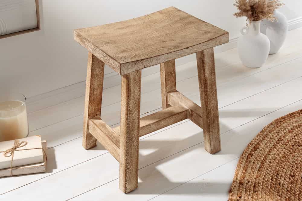 Massiver Hocker FINCA 45cm beige Mangoholz Handarbeit Boho Shabby Chic