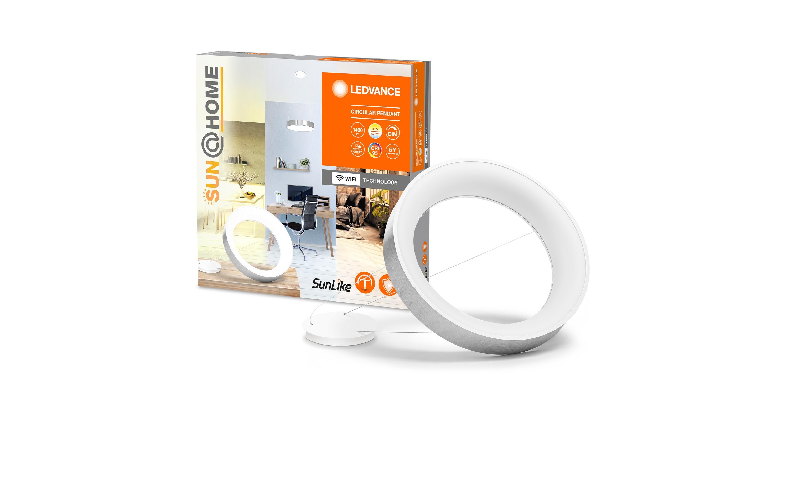 Pendelleuchte Sun@Home Circular, 18.5W, 2200-5000K, Silber<br>Smarte Pendelleuchte