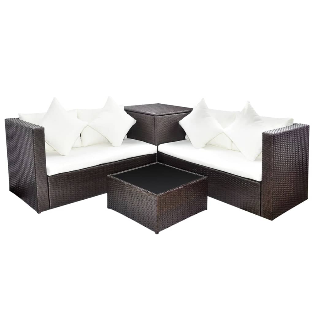 Salon de jardin meuble d'extérieur ensemble de mobilier 4 pièces avec coussins résine tressée marron