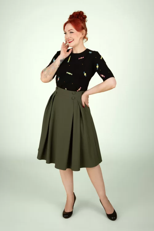 Vixen Dina Button Waist rok in olijfgroen
