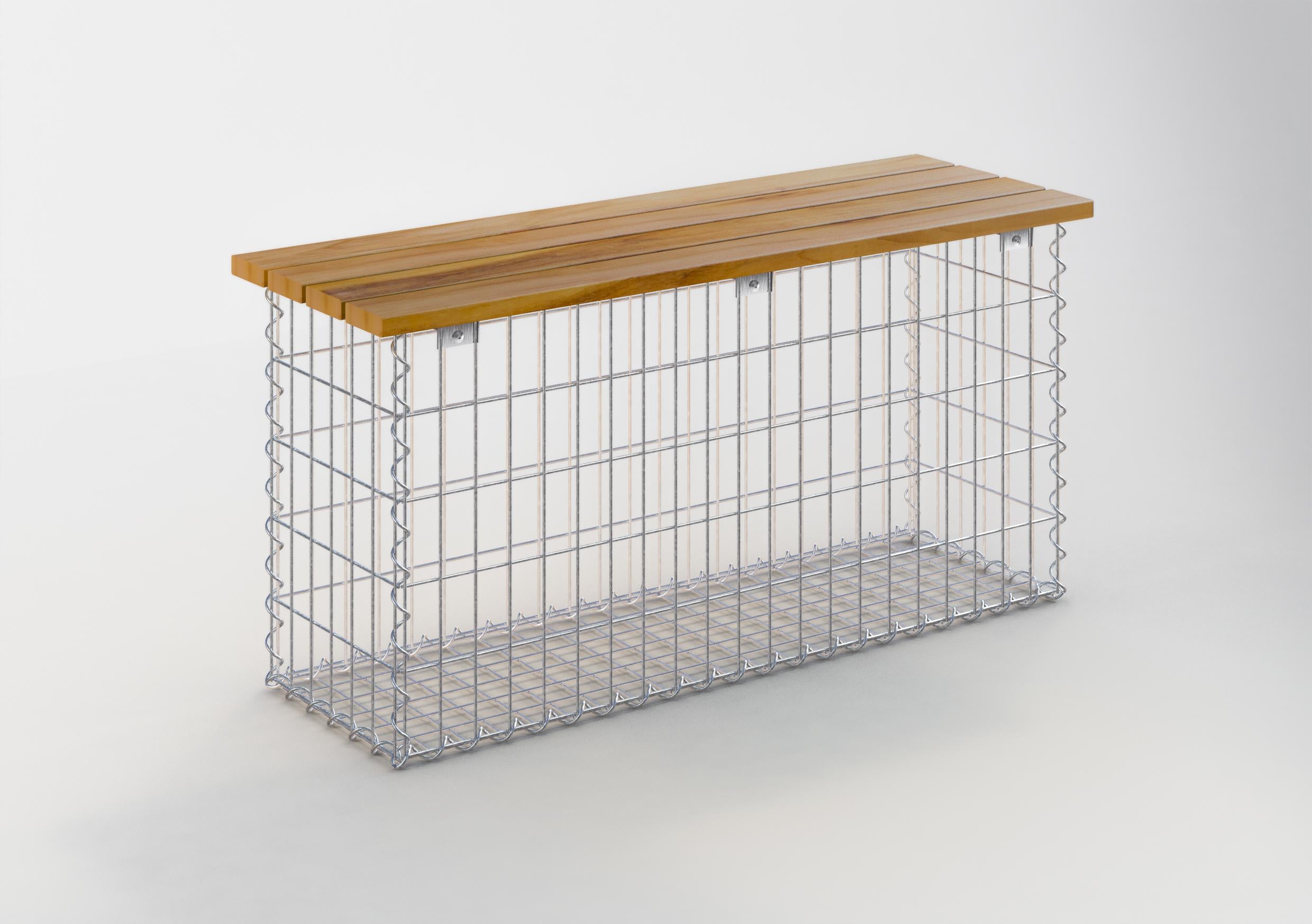 Gabiona Gartenbank Spiralgabione 105 x 50 x 30 cm - 3 TEAK MW 5 x 10 cm