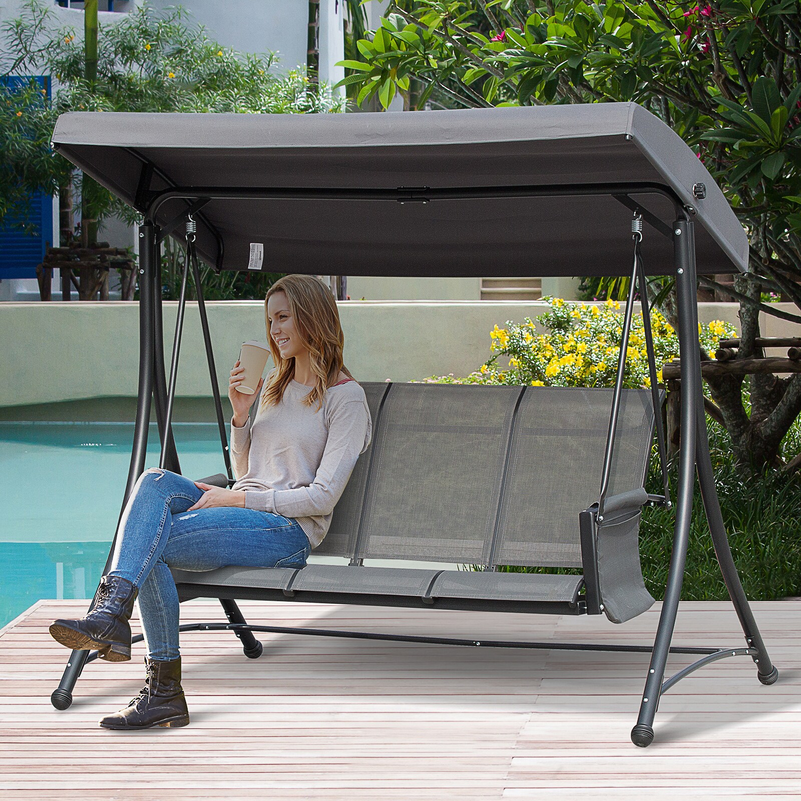 Outsunny Hollywoodschaukel für 3 Personen dunkelgrau 196 x 128 x 172 cm (BxTxH)