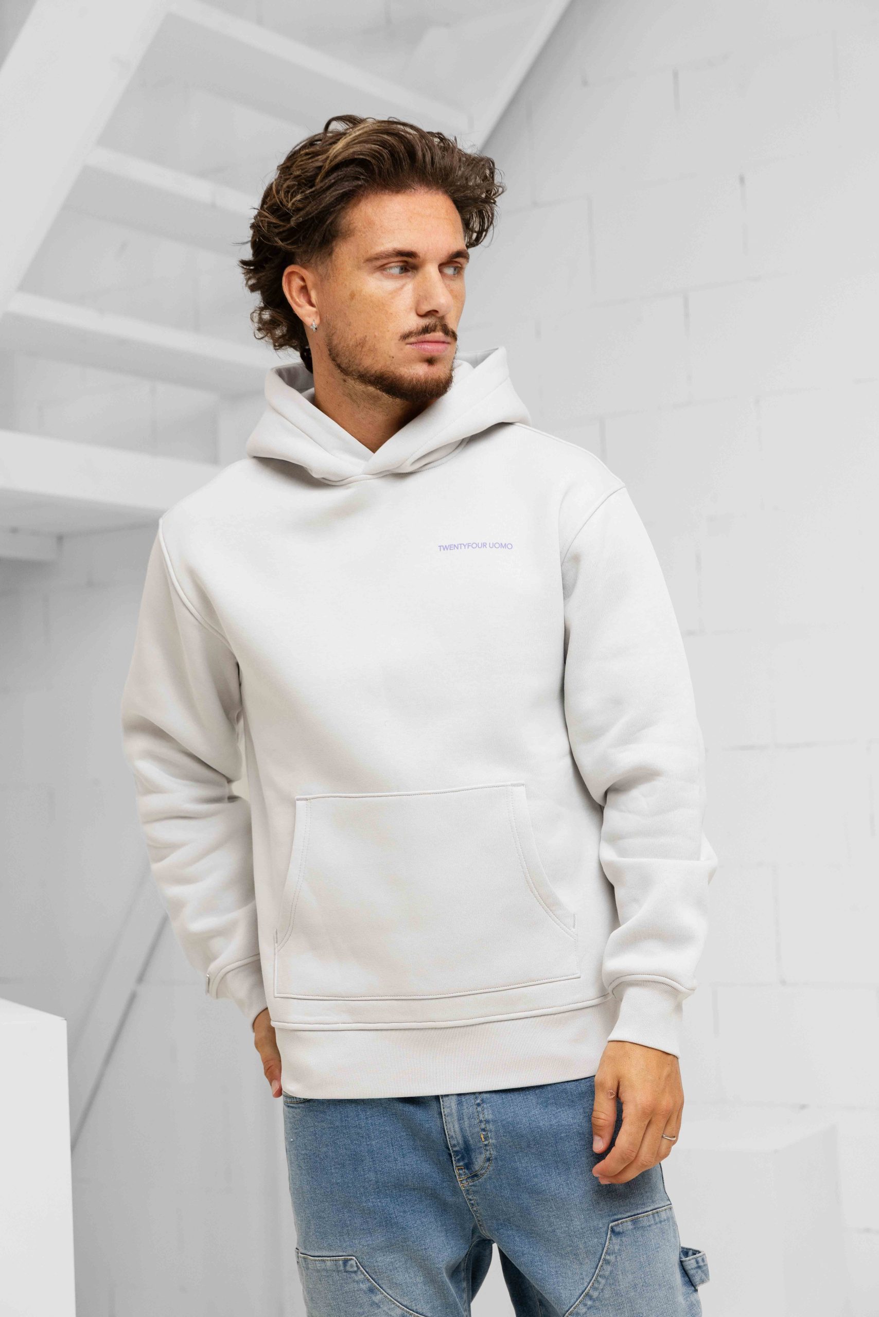 24 Uomo Initial Hoodie Heren Mid Grey