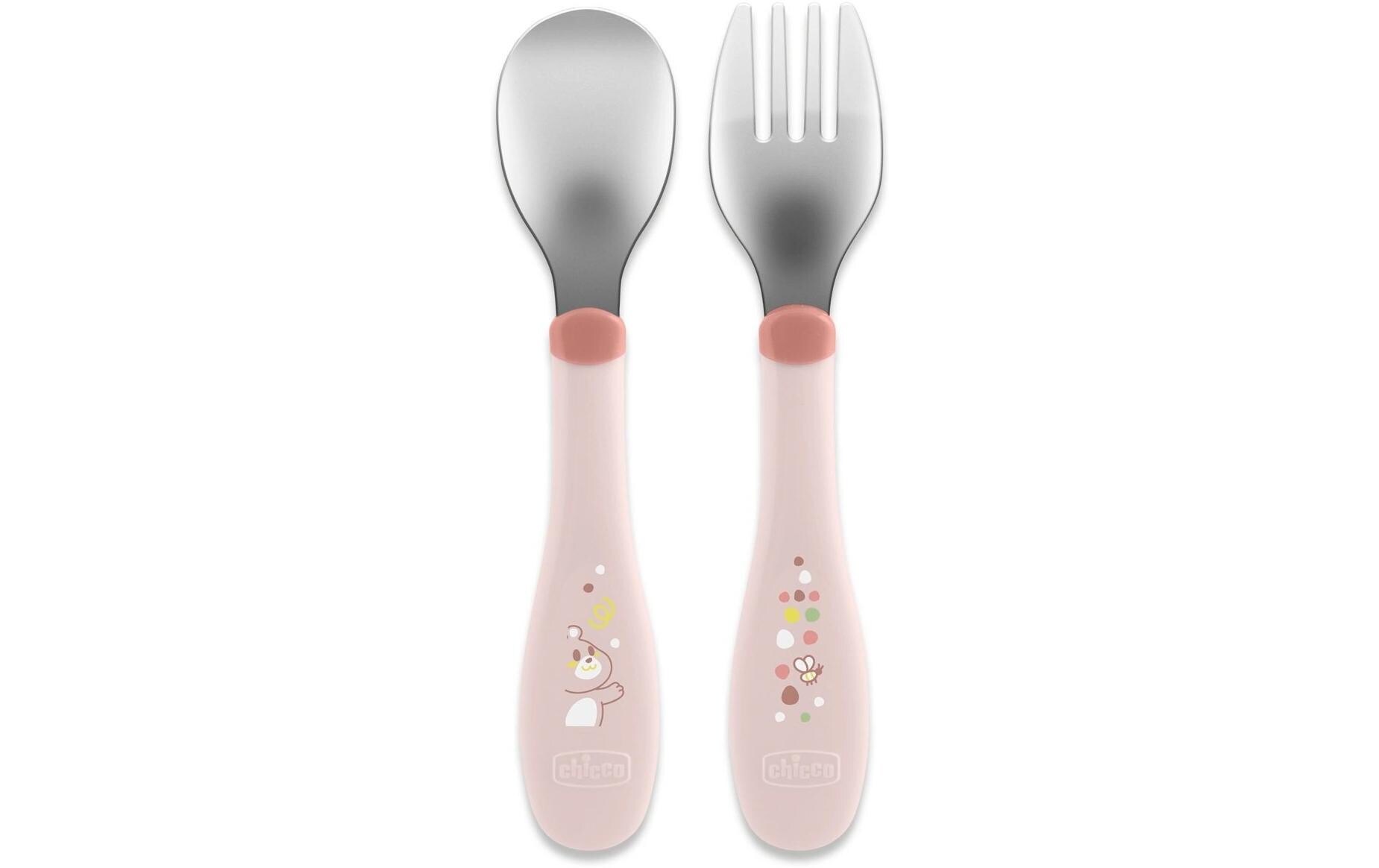 Kinderbesteckset Pink, 18m+Erstes Edestahlbesteck-Set