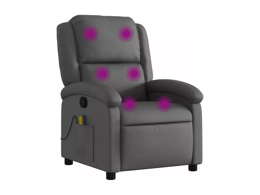 Fauteuil massant inclinable gris cuir véritable