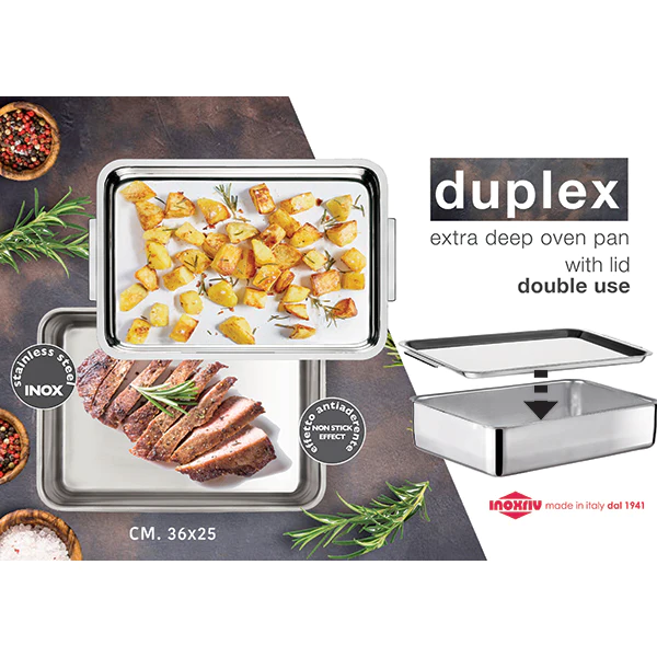 Plat à four Inox extra profond avec couvercle Duplex Inoxriv