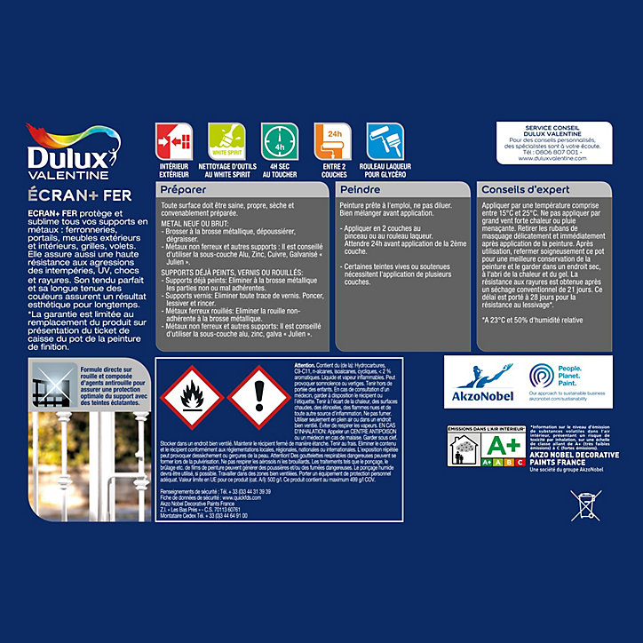 Peinture extérieure Ecran+ fer Dulux Valentine brillant gris acier 2L