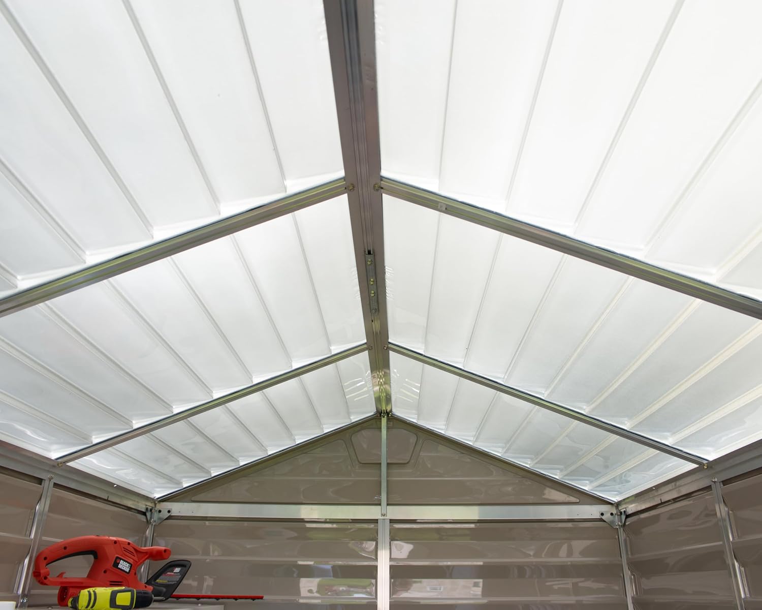 Palram Canopia by Gerätehaus Skylight 6x10 Geräteschuppen Metall 304 x 185 cm TAN Polycarbonatplatten rostbeständig UV-Schutz