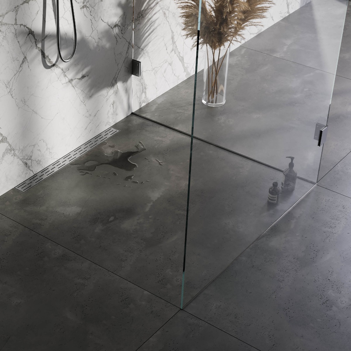 Brauer douchegoot 80x7cm met standaard rooster en flens voor wandmontage RVS geborsteld