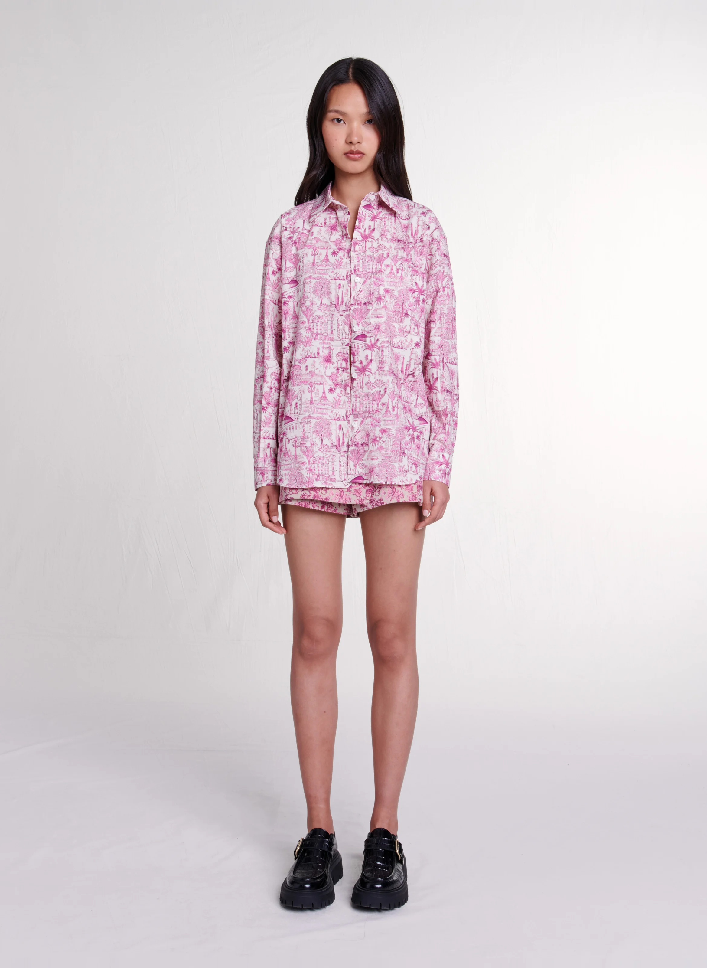 Chemise col classique imprimée en coton | Rose