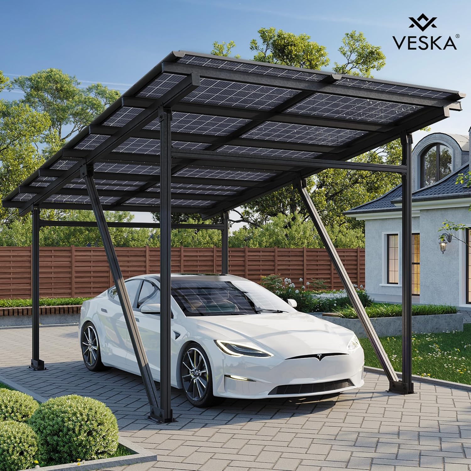 Solar Carport 5250 Watt Bifazial Glas/Glas Module PV Garage Aluminium Solarcarport 5,60 x 3,70m - 5,25KW (anthrazit)