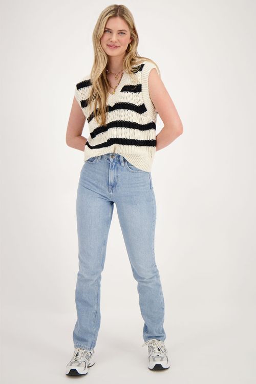 Zwart-wit gestreepte spencer met V-hals