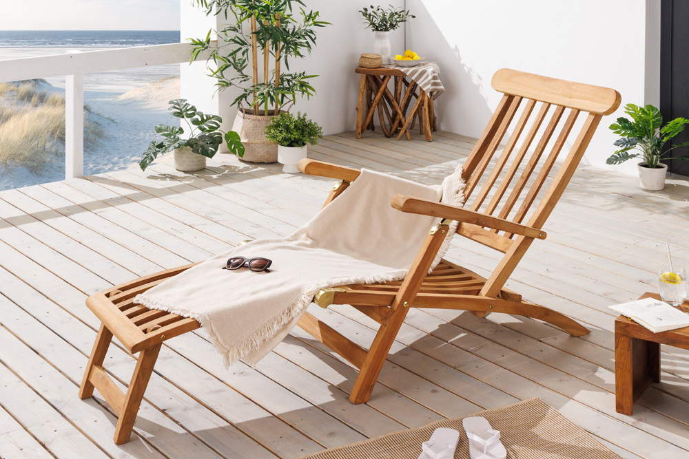 Massive Gartenliege EMPIRE TEAK 175cm natur Teakholz Deckchair verstellbar