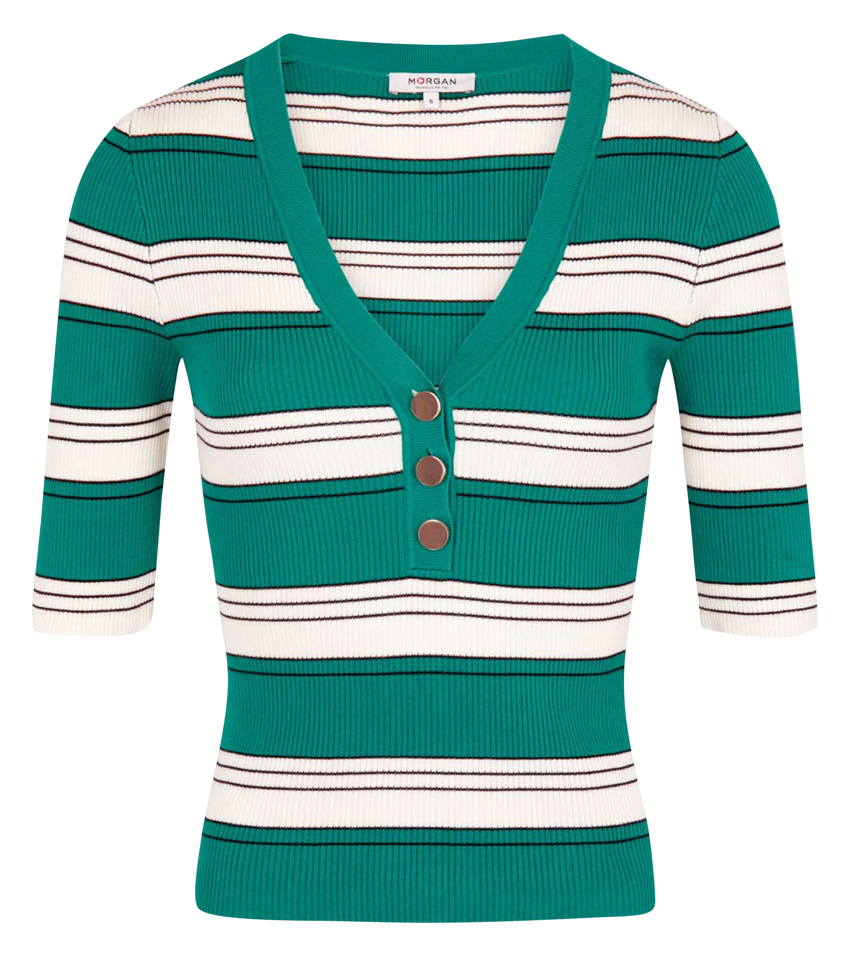 MINO - Pull col V à rayures | Vert
