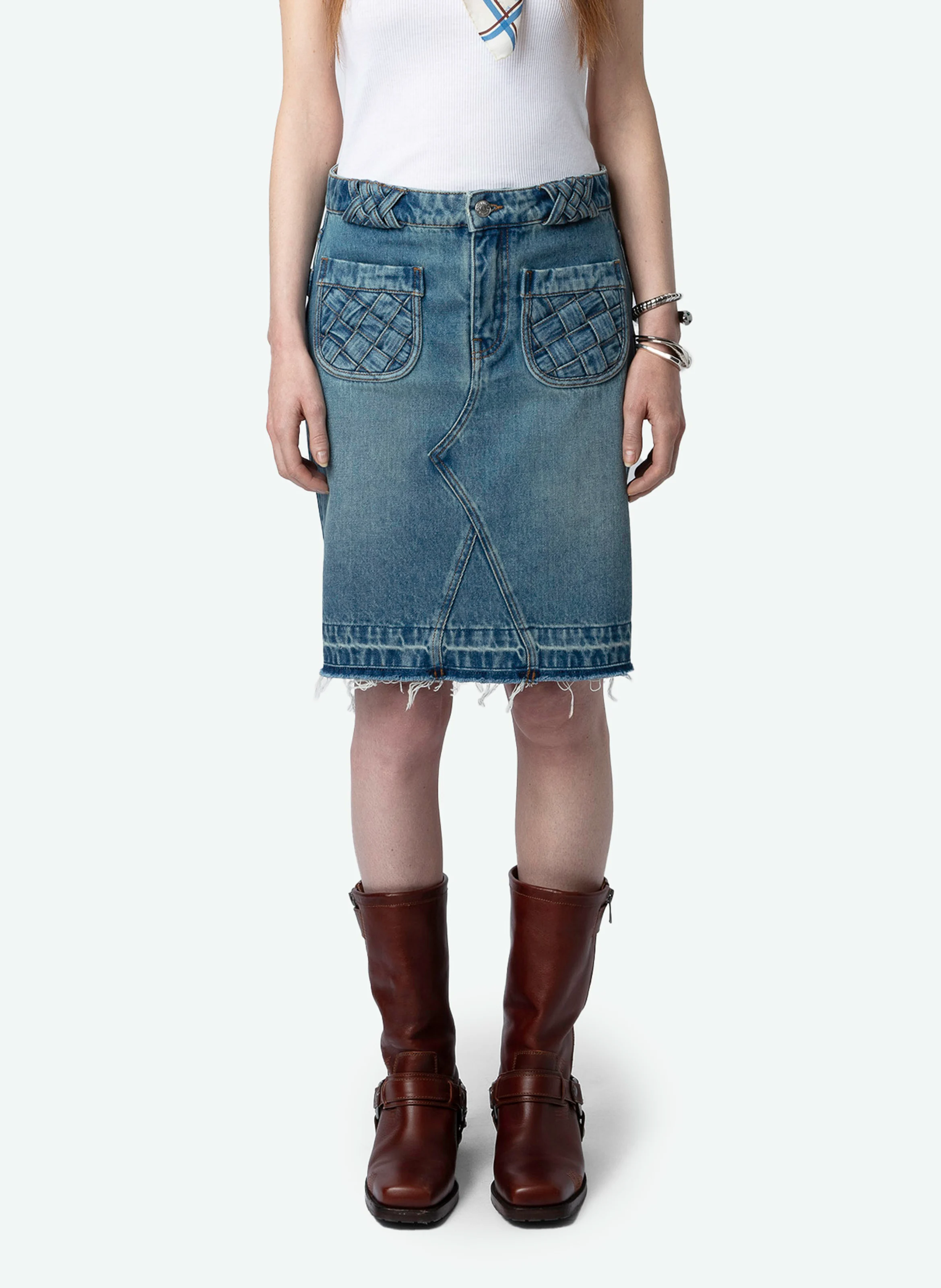 JINGLE - Jupe courte denim délavé en coton bio | Bleu
