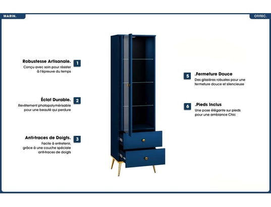 OTITEC - Armoire vitrine - h.190 x l.55 x p.40 cm - marin