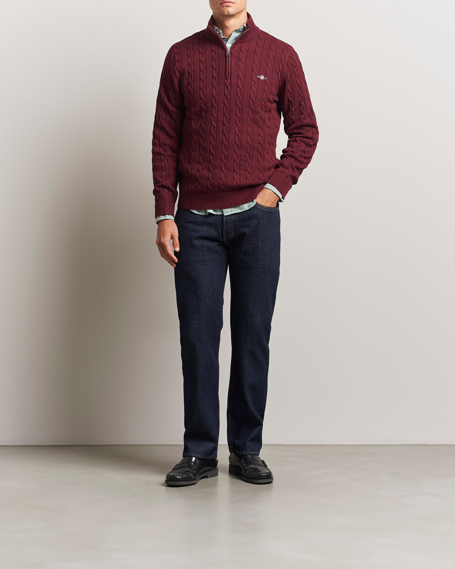 GANT Cotton Cable Half Zip Bordeaux Melange