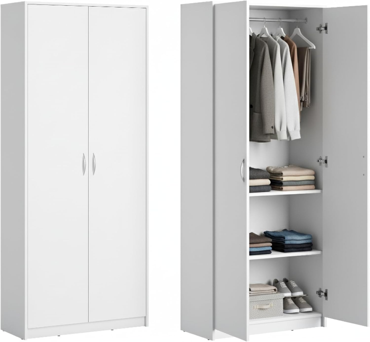 Home Collective Schrank Mehrzweckschrank Aktenschrank Hochschrank mit 5 Fächern, 2 Türen, 74x35x180 cm, vielseitig einsetzbar für Büro, Flur, Küche, Hauswirtschaftsraum, stabil & pflegeleicht | weiß