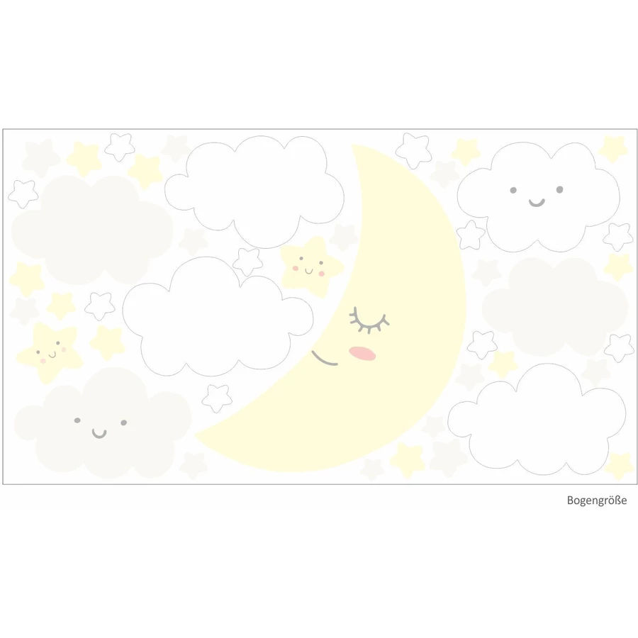 Nikima Wandtattoo 137 Mond mit Wolken und Sternen weiß gelb in 6 vers. Größen gelb