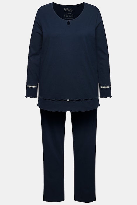 Pyjama, Hohlsaum, Wellenkanten, Rundhals, Langarm